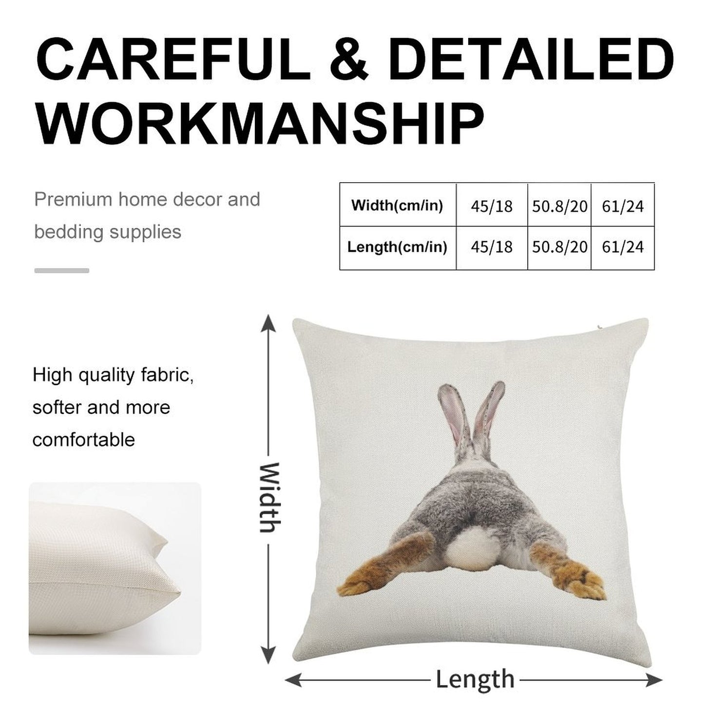 Cute Bunny Rabbit Tail Butt Image Picture Linen Throw Pillow Cover