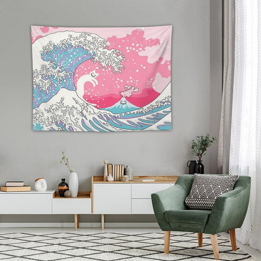 Psychodelic Bubblegum Kunagawa Surfer Cat Tapestry