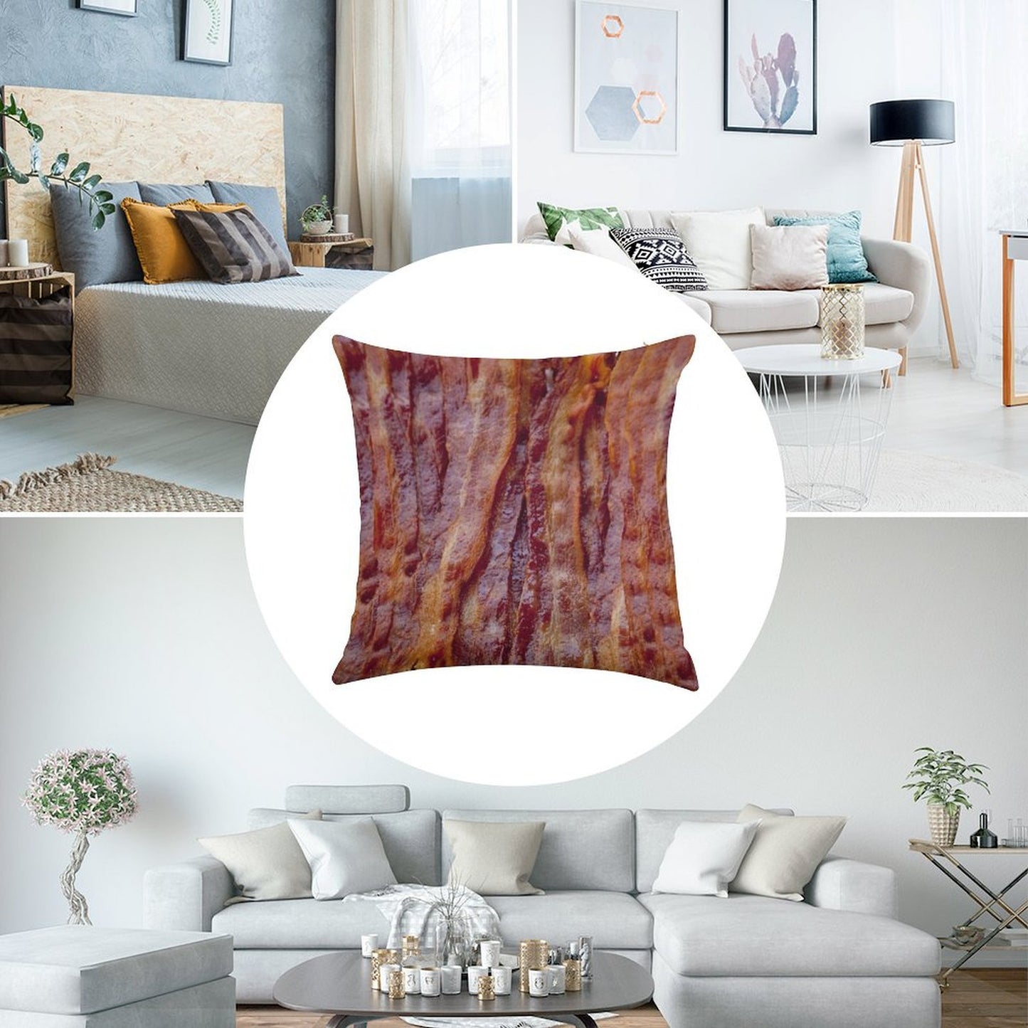 Fried Bacon Linen Throw Pillow Cover