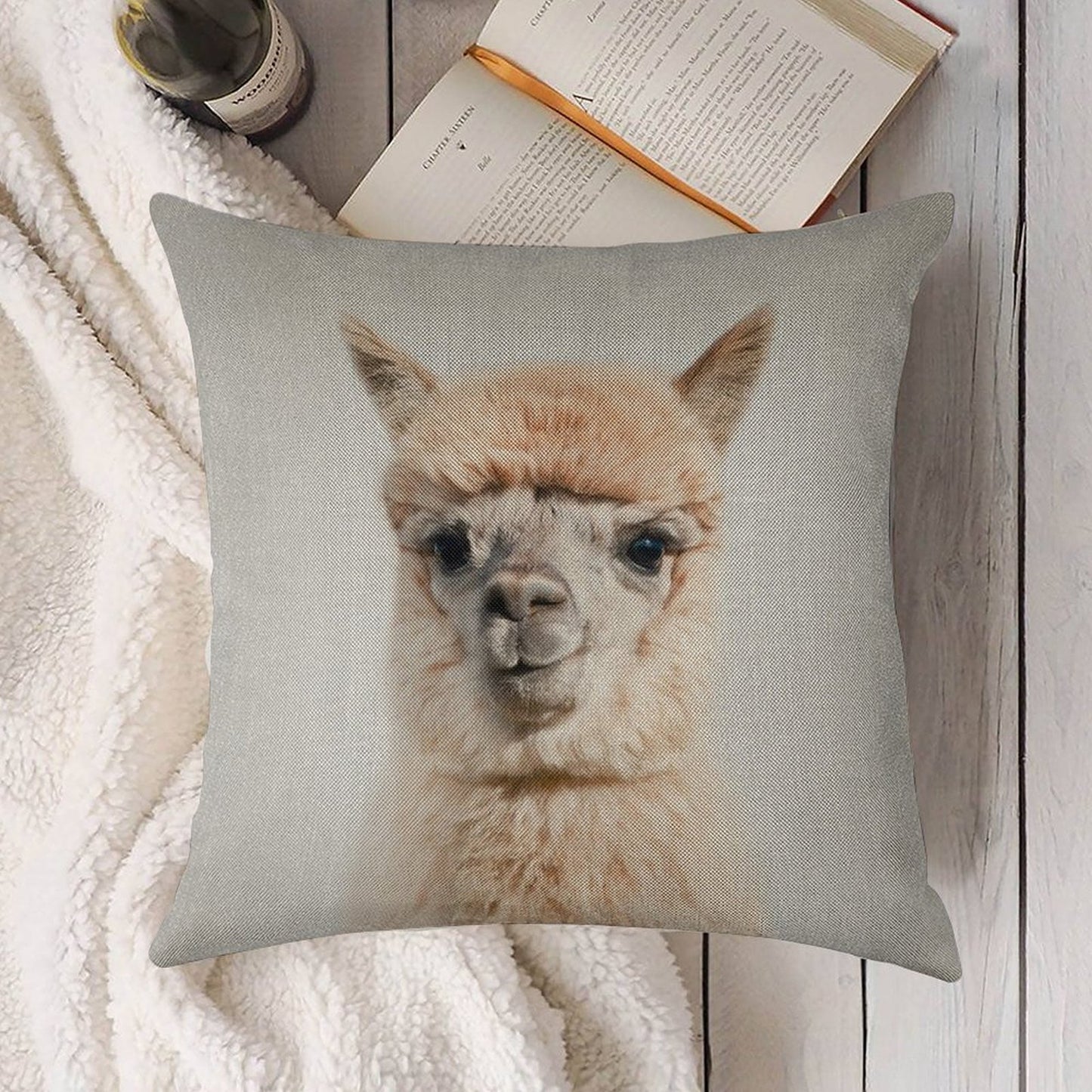 Alpaca - Colorful Linen Throw Pillow Cover