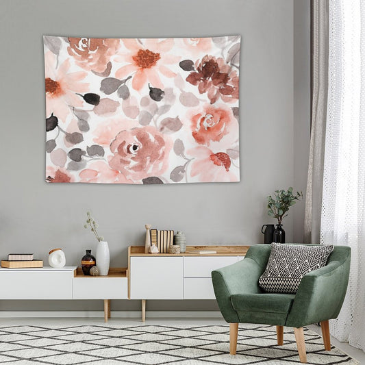 Floral, Watercolor, Soft, Pastel, Rose Gold, Blush Pink And Gray Tapestry