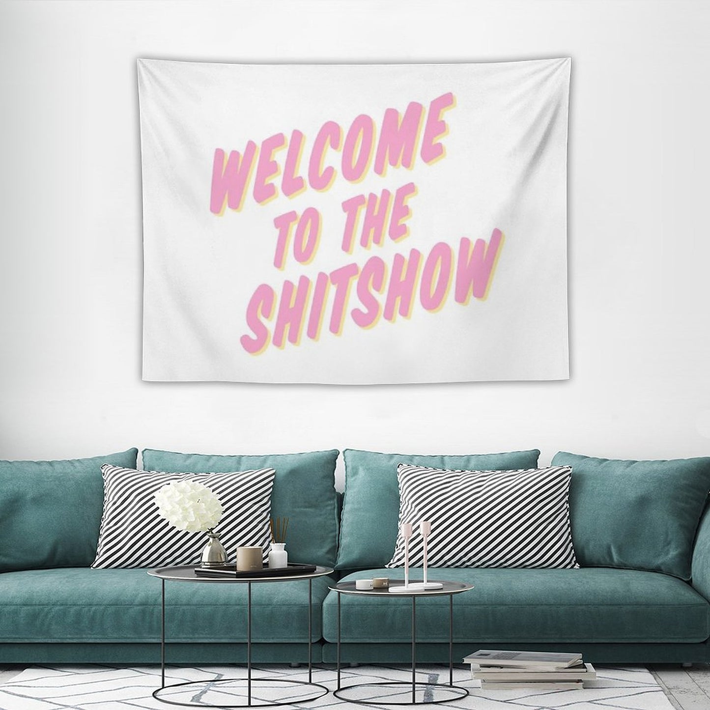 Welcome to The Shitshow Pink And Yellow Tapestry