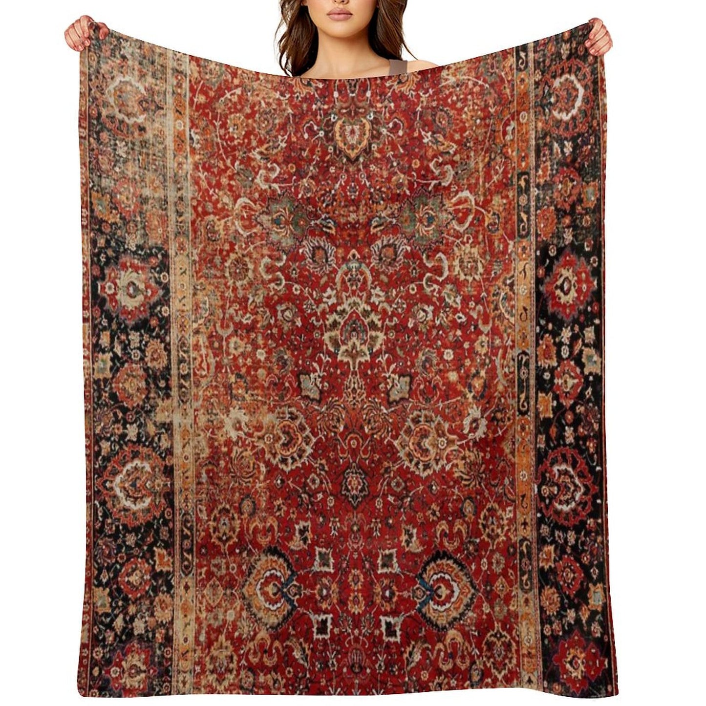 17th Century Afghanistan Rug Print Throw Blanket