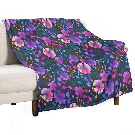 Fluro Floral Watercolour Flower Pattern Throw Blanket