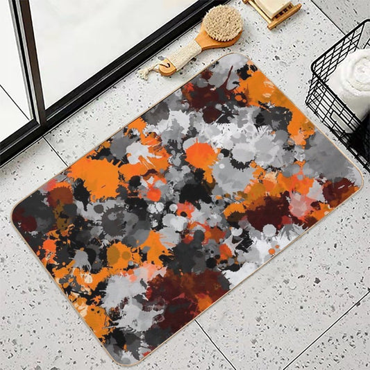 Orange And Grey Paint Splatter Bath Mat