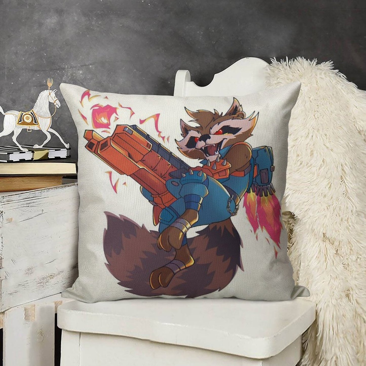 Marvel Rivals Rocket Raccoon Linen Throw Pillow Cover