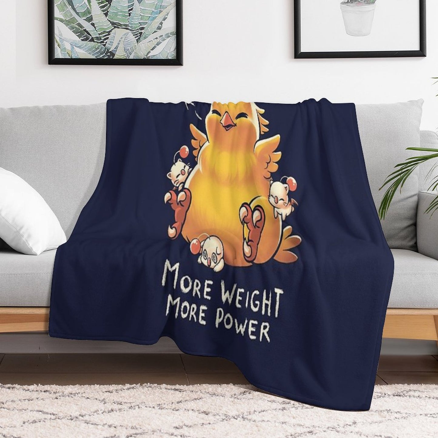 Funny Fat Chocobo - Big Power - Final Fantasy Summon Creature Throw Blanket