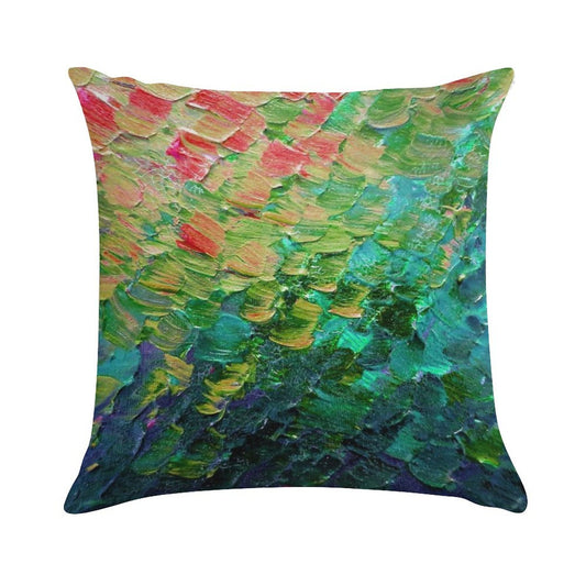 MERMAID SCALES 4 Rainbow Colorful Ombre Ocean Waves Abstract Acrylic Impasto Painting Teal  GreenArt Soft Short Plush Fabric Throw Pillow