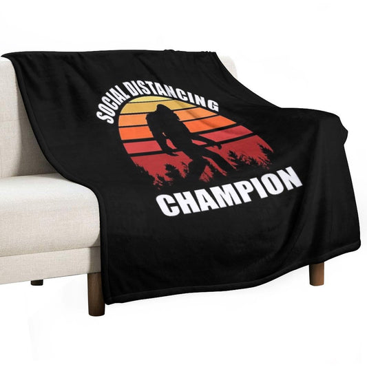 Bigfoot Funny Social Distancing Champion Vintage Sunset Throw Blanket