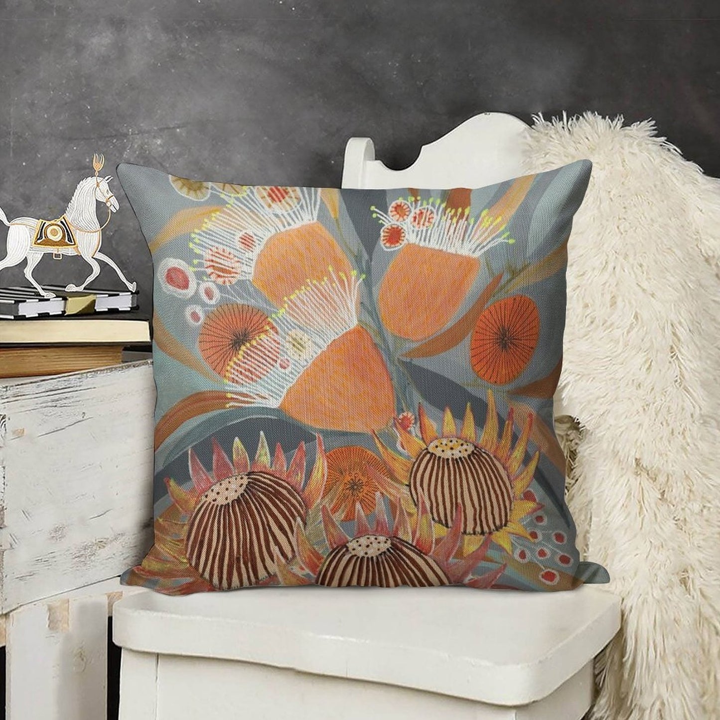 Australian Boquet Linen Throw Pillow Cover