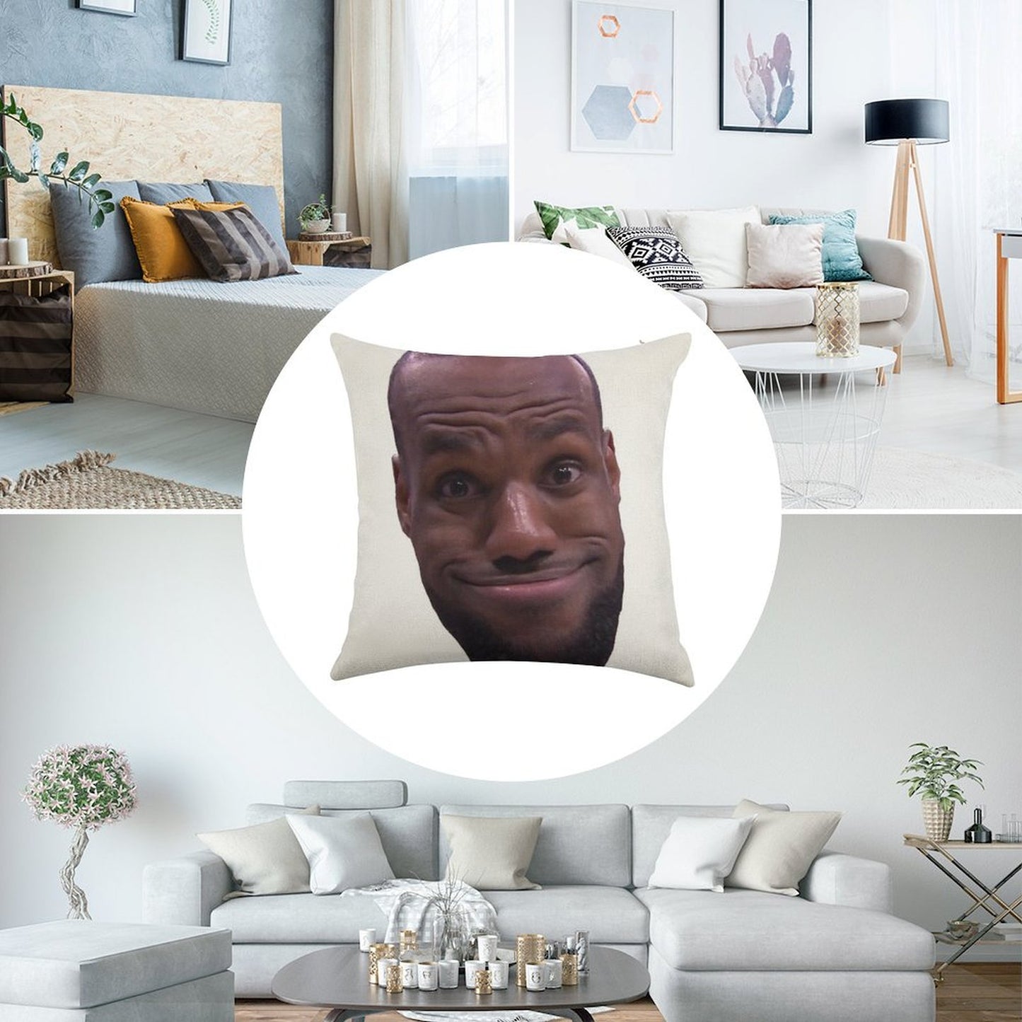 Lebron James Goofy Face Linen Throw Pillow Cover