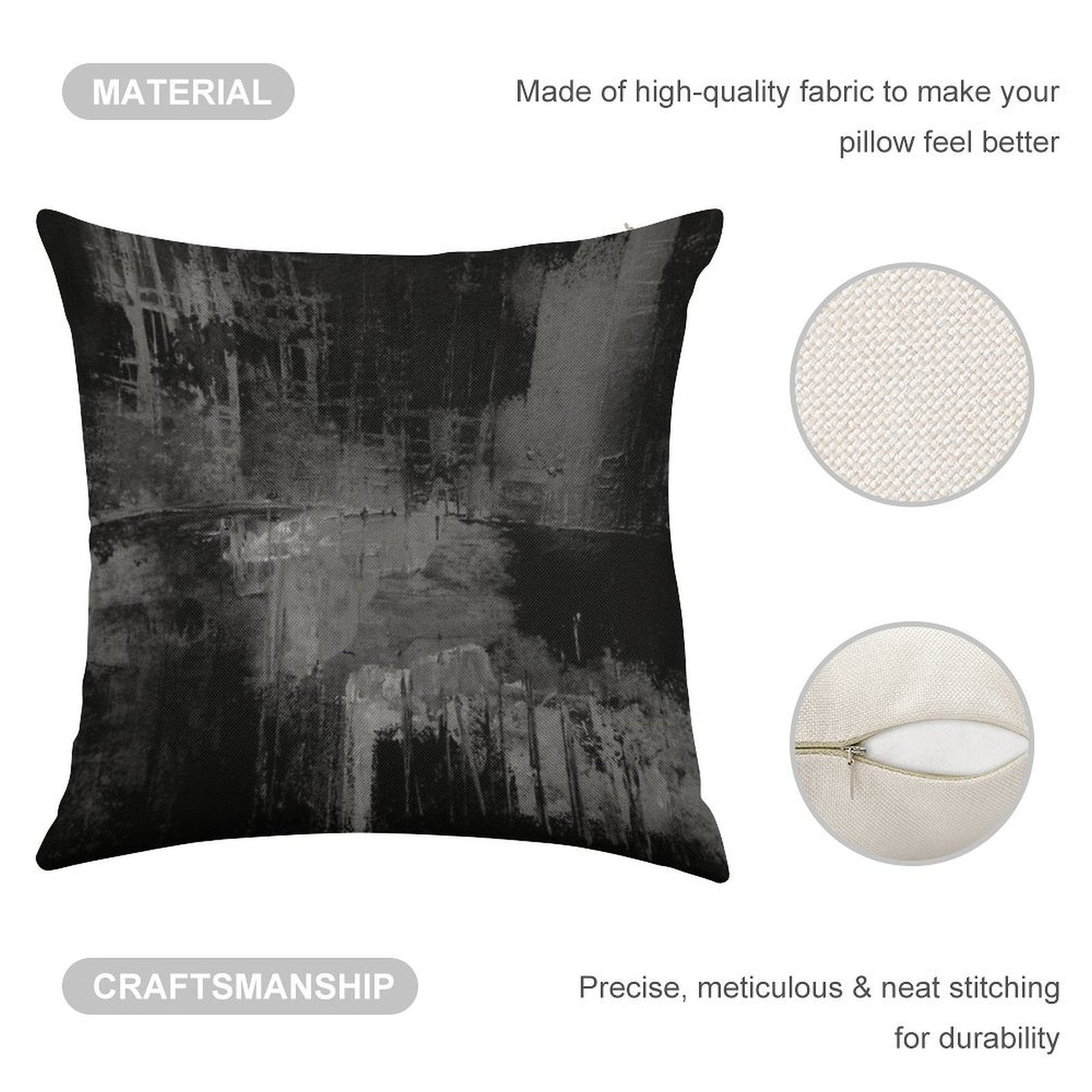 Black Gray Abstract Linen Throw Pillow Cover