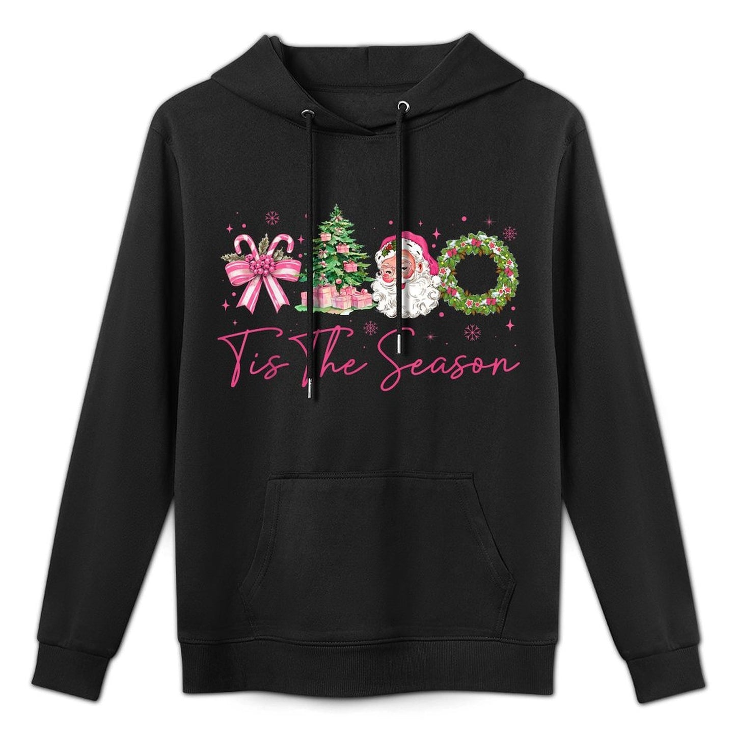 Tis The Season Pink Santa Christmas Coquette Bow Women Versatile Streetwear Hoodie