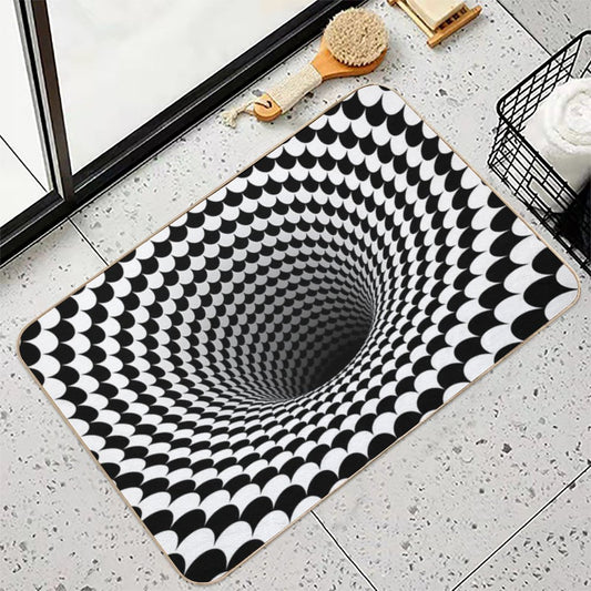 Optical Illusion Black And White Scales Houndstooth Black Hole Vortex Bath Mat