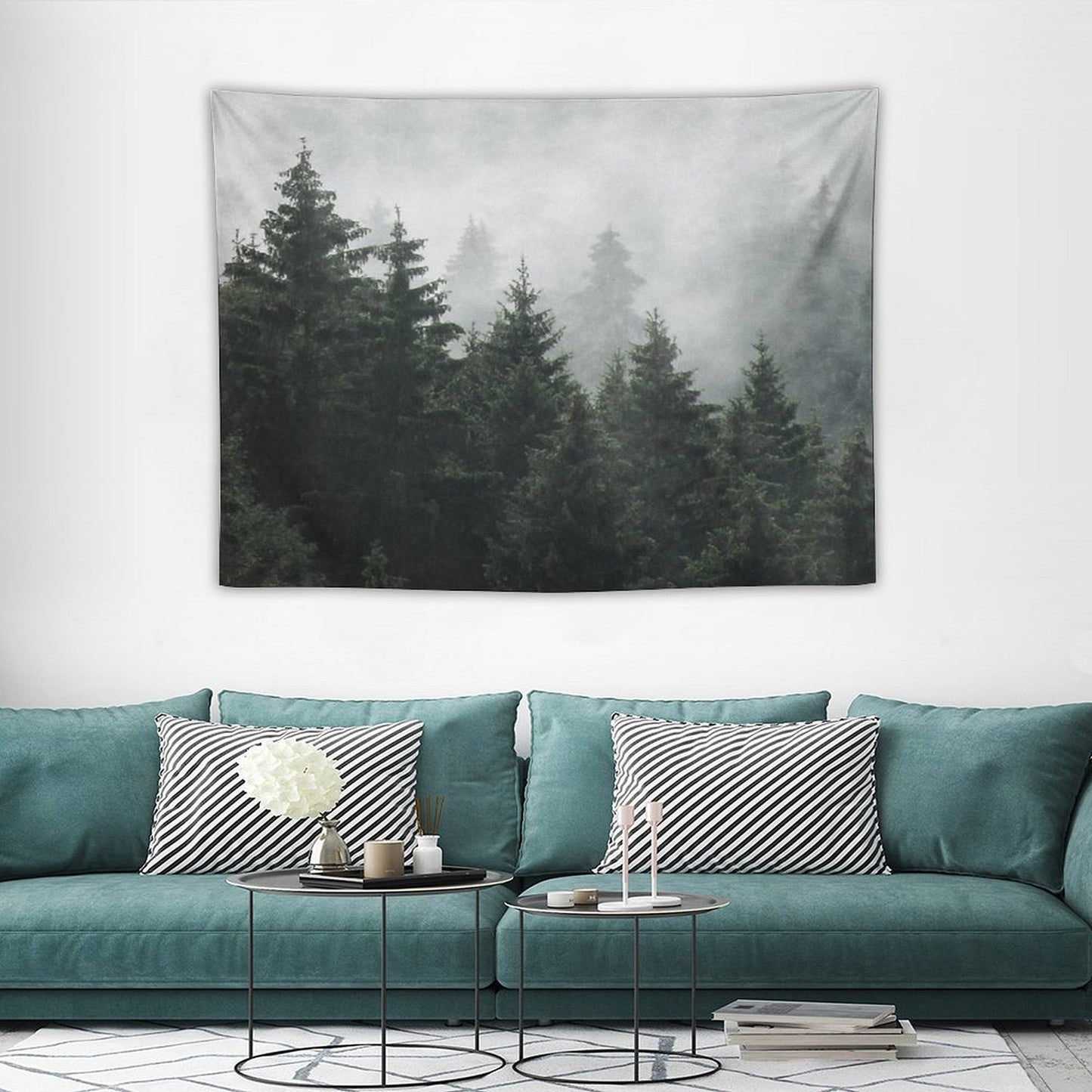 Waiting For Misty Foggy Fairytale Forest With Cascadia Trees Covered In Magic Fog Tapestry