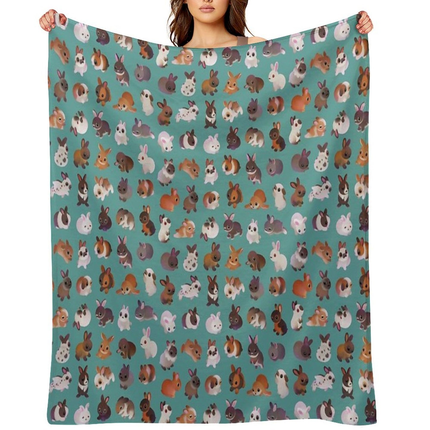 Bunny Day - Green Throw Blanket