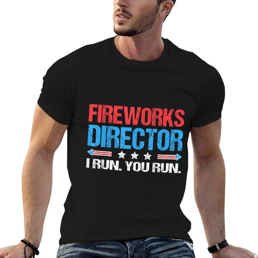 Fireworks Director - I Run You Run Funny 4th Of July  Ribbed Collar T-Shirt