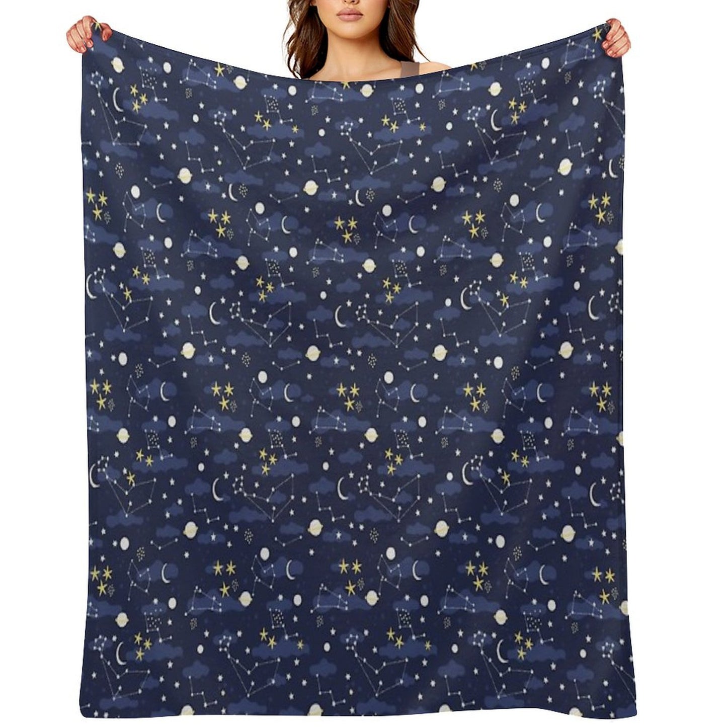 Galaxy - Cosmos, Moon And Stars. Astronomy Pattern. Cute Cartoon Universe Design. Throw Blanket
