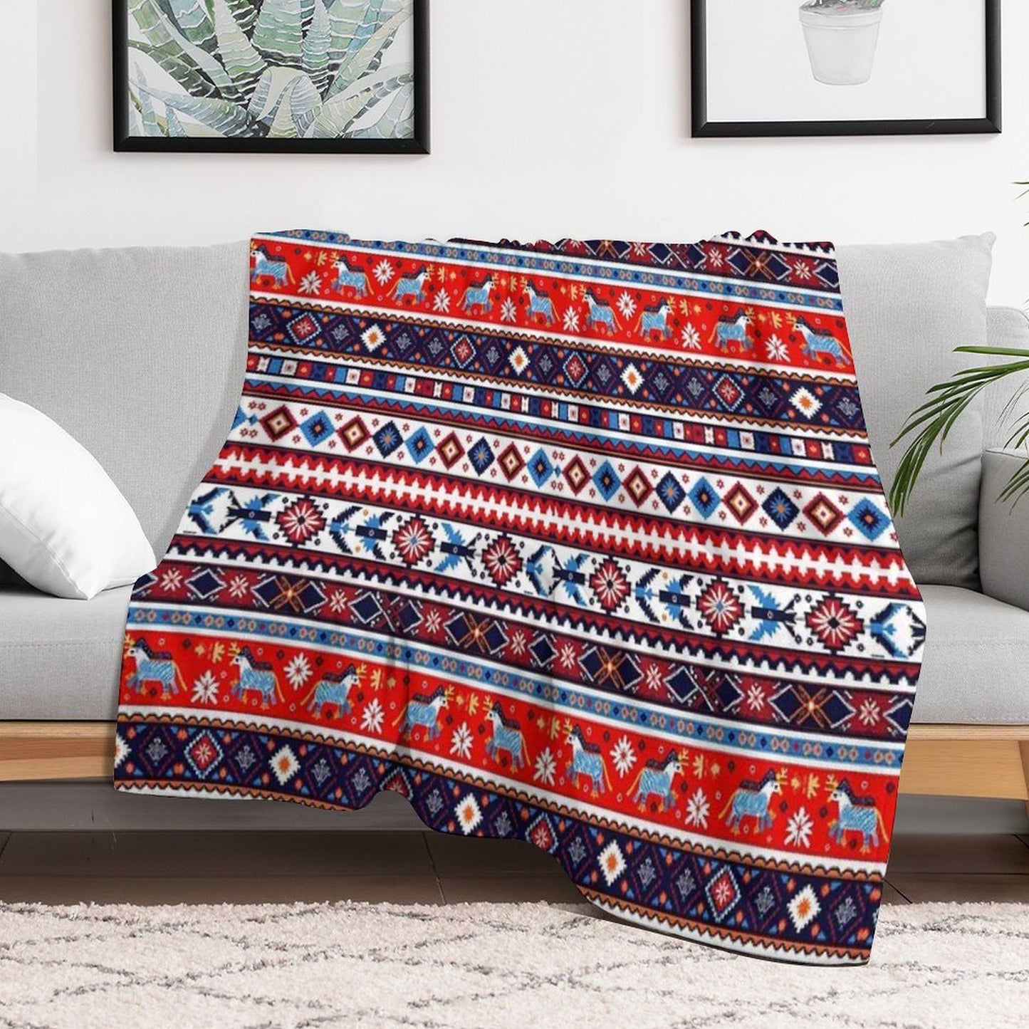 Swedish Norwegian Folk Art – Colorful Nordic Tribal Pattern Throw Blanket