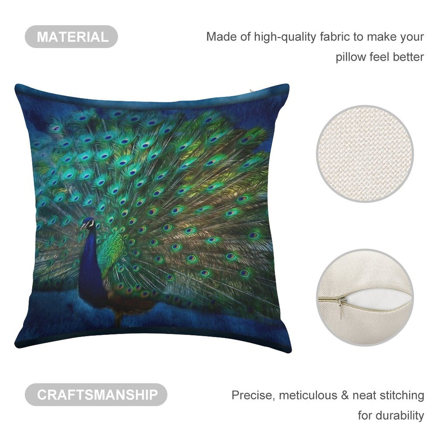 Being Yourself - Peacock Art Linen Throw Pillow Cover