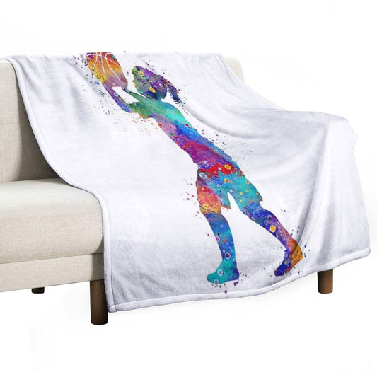 Girl Basketball Kid Watercolor Sport Gift Throw Blanket