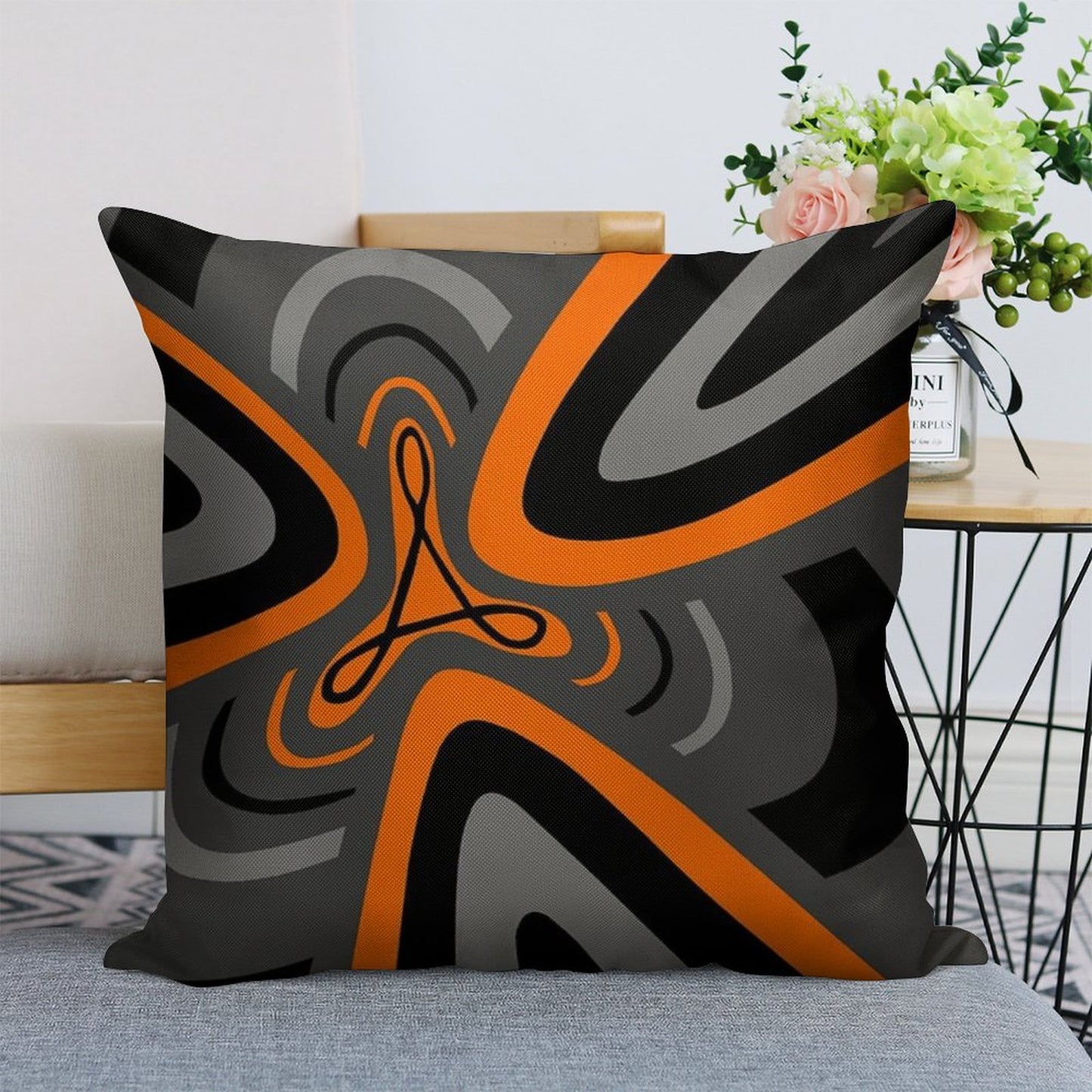 Hail Adobe - Orange, Grey, And Black Linen Throw Pillow Cover