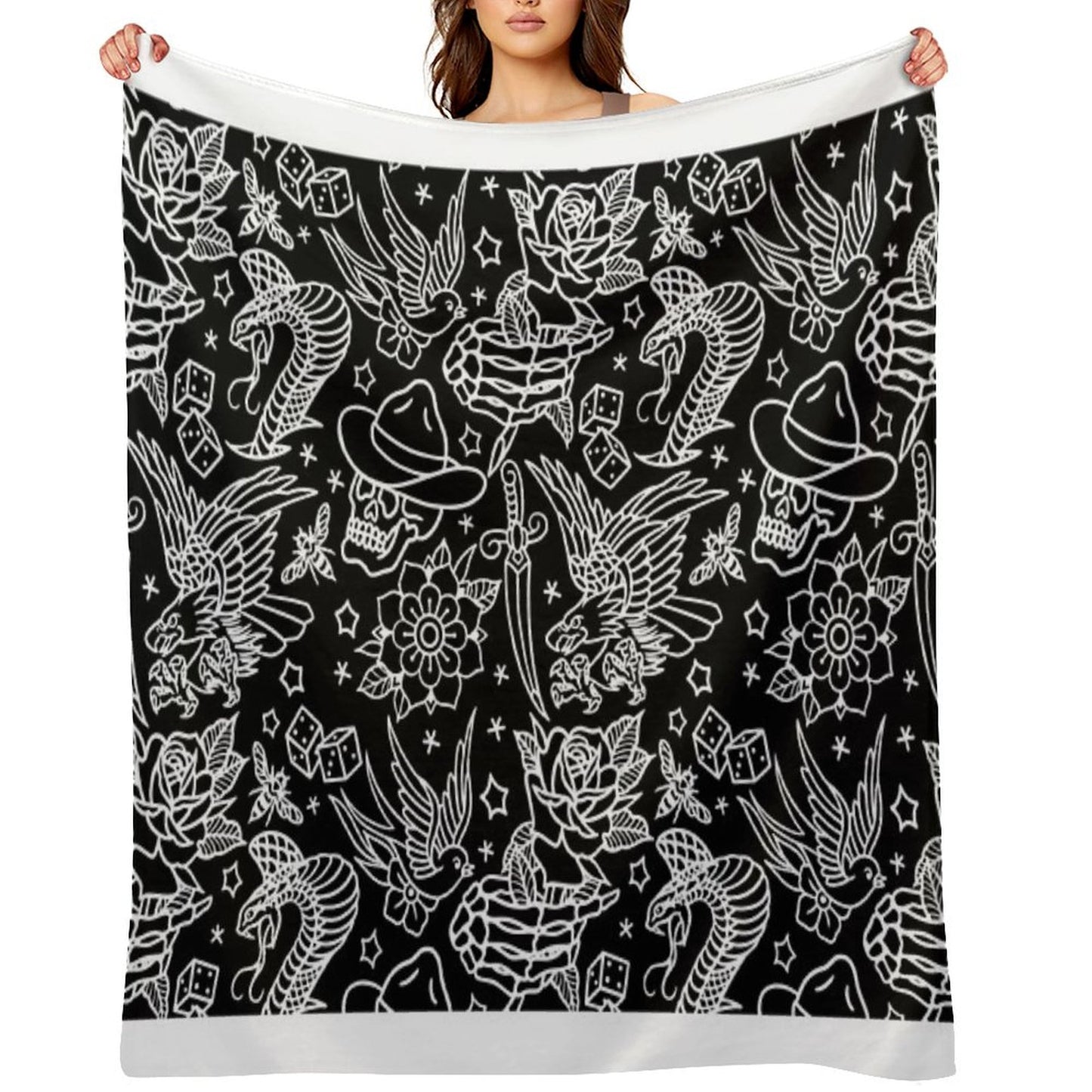 American Traditional Tattoo Flash Print Throw Blanket
