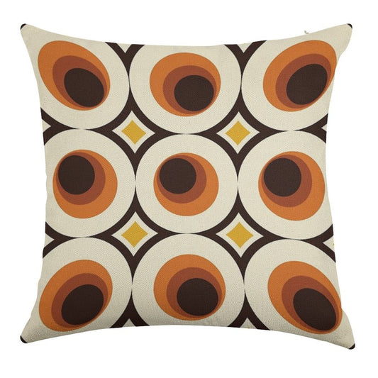 1970s Orange Mid-Century Modern Circle 1 Linen Throw Pillow Cover