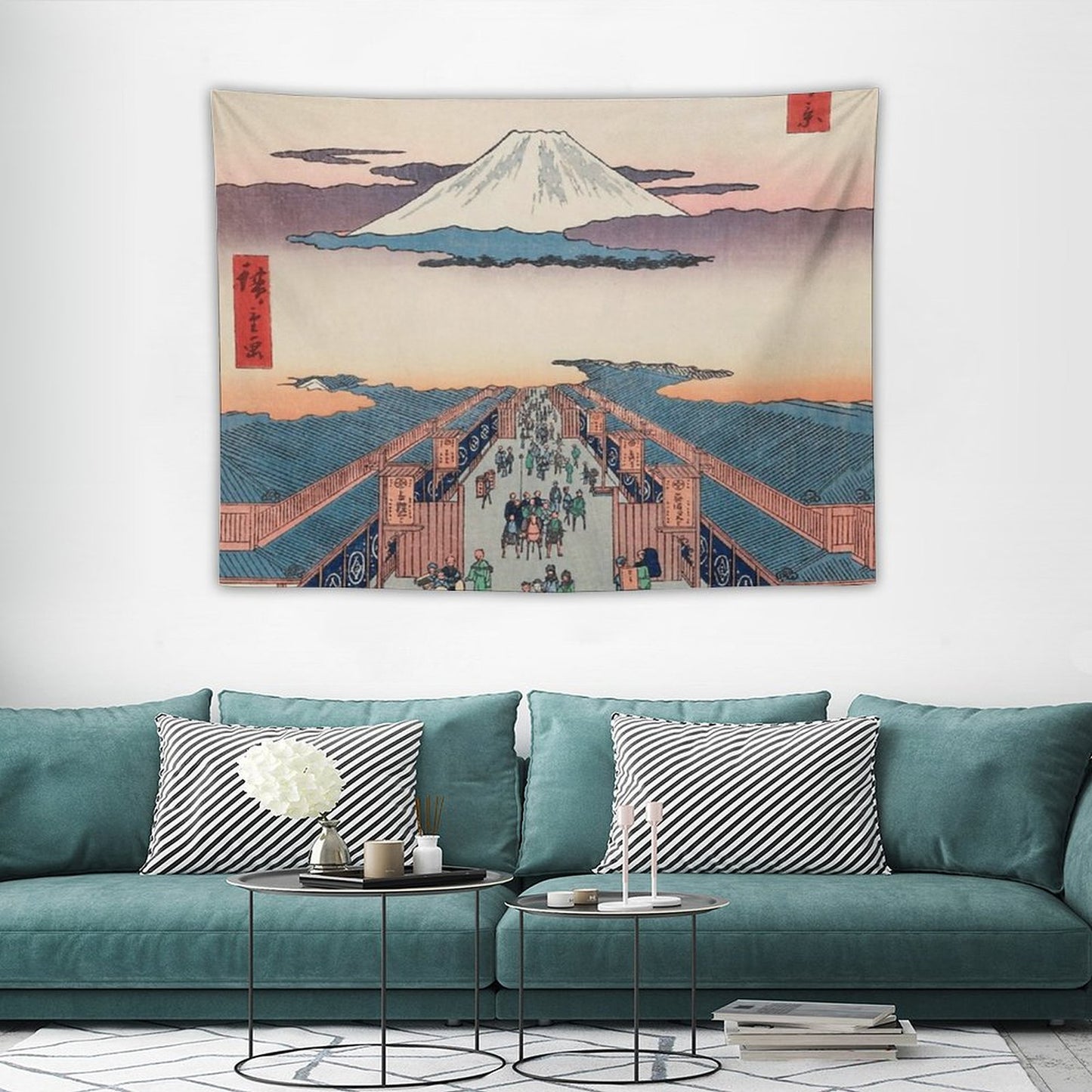 Mount Fuji Above Ancient Street Ukiyo-e Japanese Art Tapestry