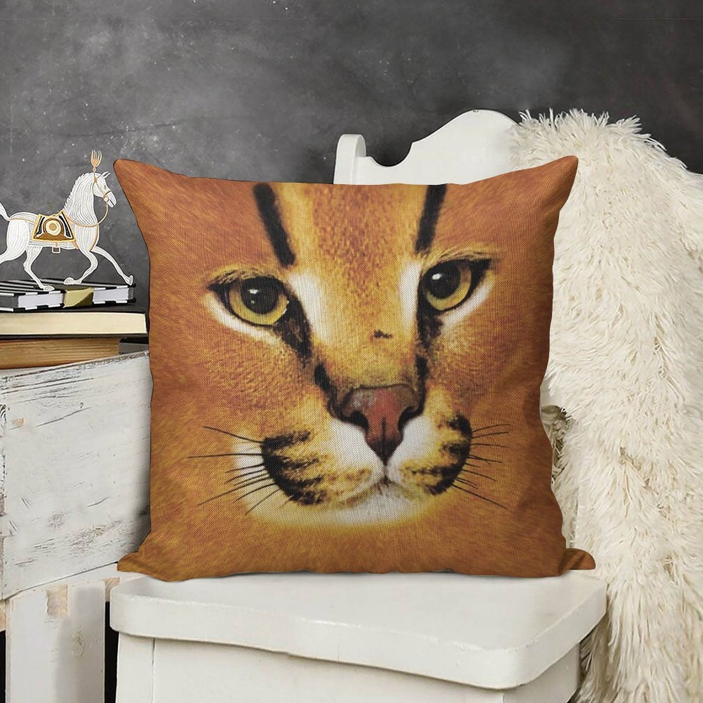 Big Floppa Face Linen Throw Pillow Cover