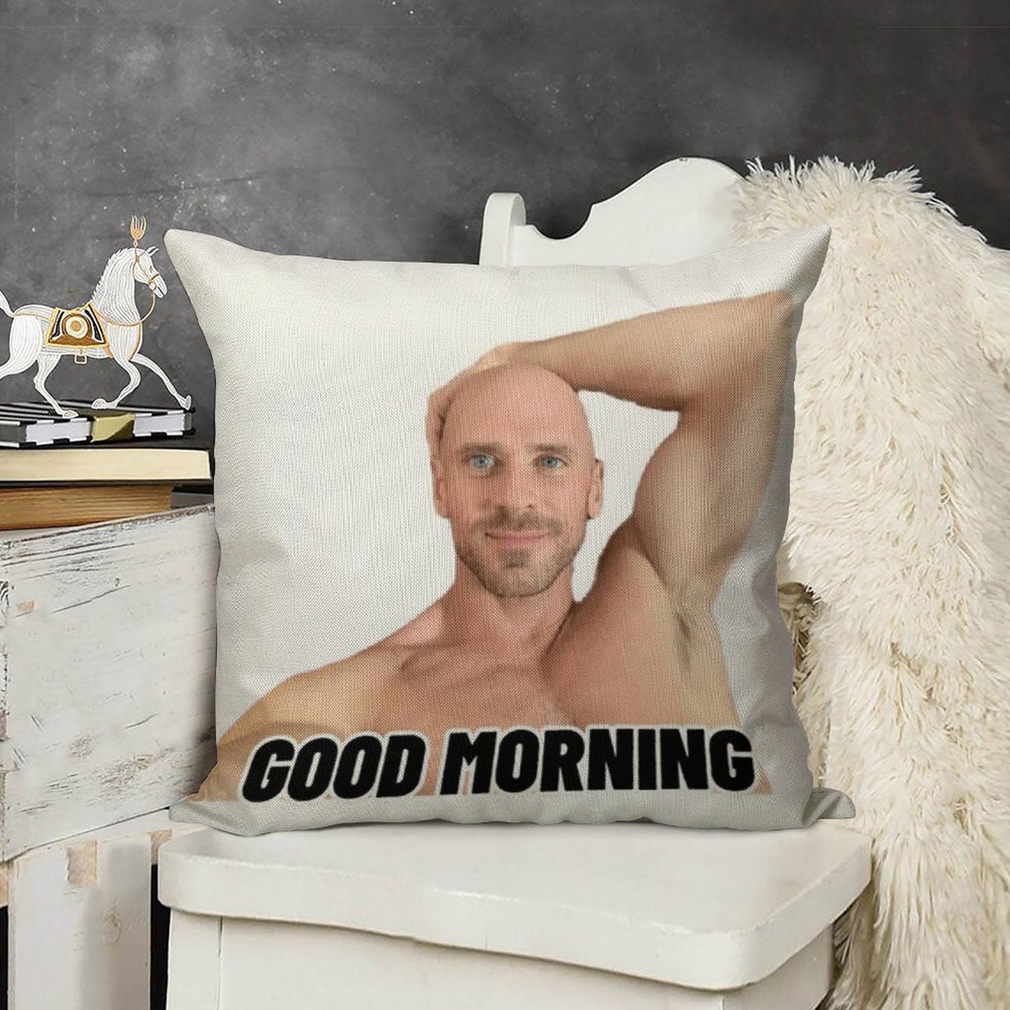 Johnny Sins Good Morning Linen Throw Pillow Cover