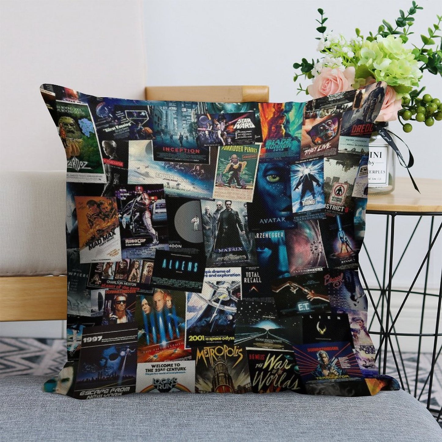 Sci-Fi Movie Posters Linen Throw Pillow Cover