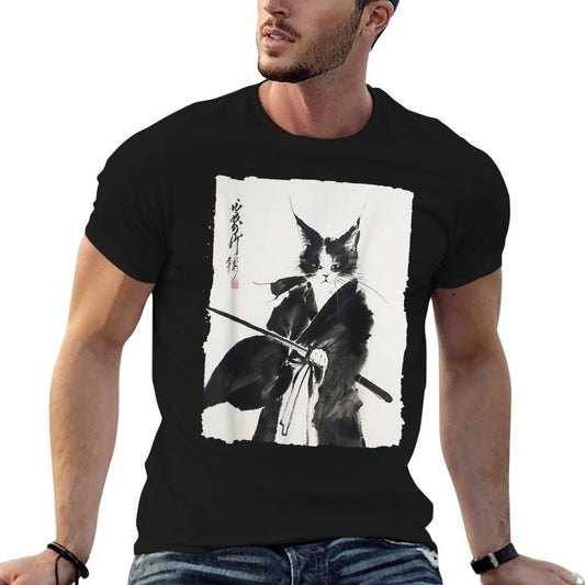 Samurai Cat Vintage Ukiyo-e Warrior Art Graphic Cat Art  Easy-care T-Shirt