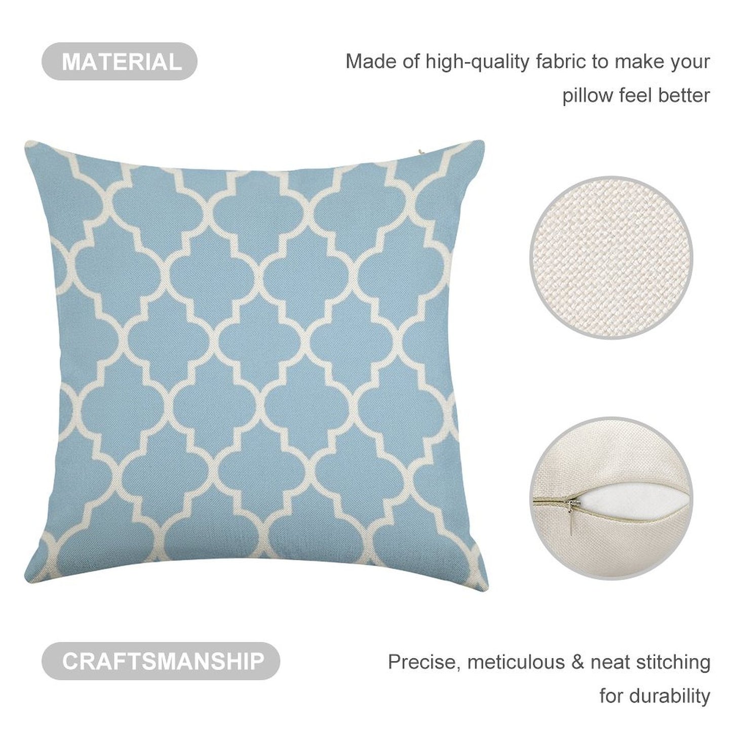 Moroccan Quatrefoil, Light Blue And White Linen Throw Pillow Cover