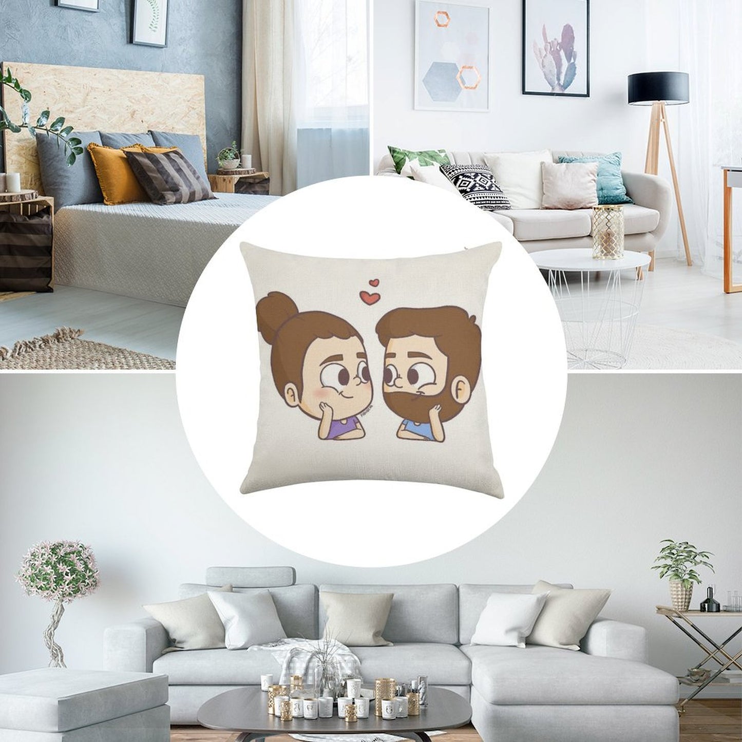 Together - Pibubear Linen Throw Pillow Cover