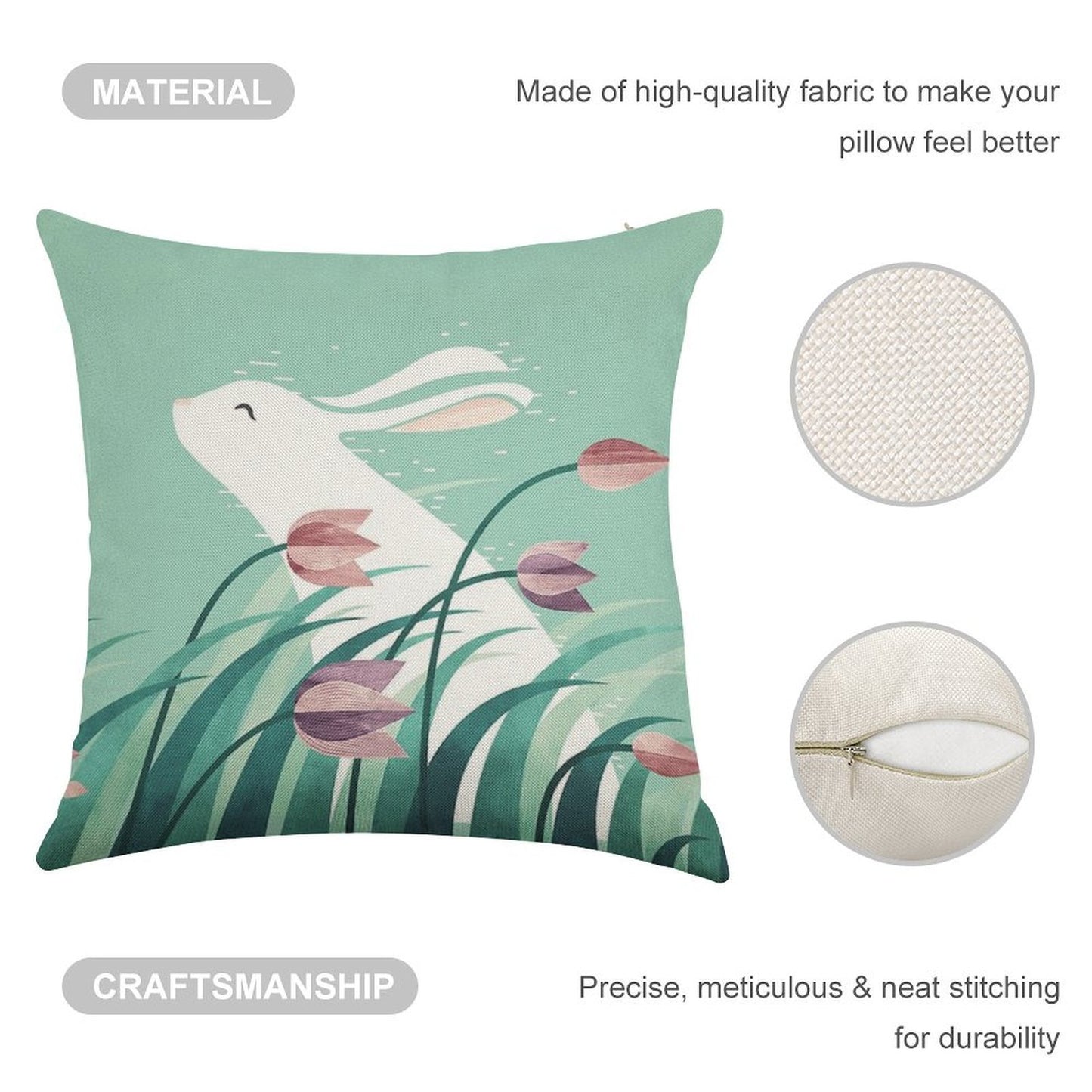 Rabbit, Resting Linen Throw Pillow Cover