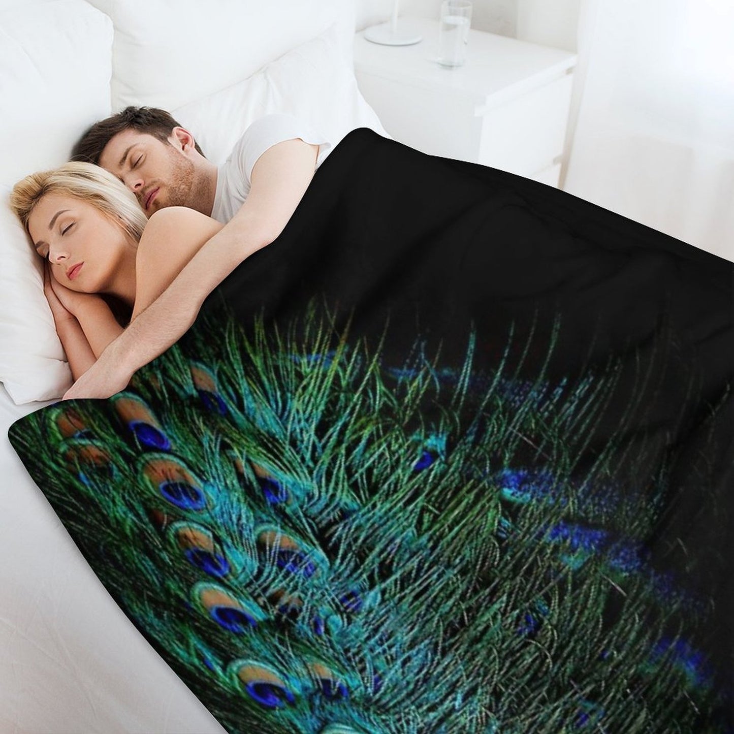 Peacock Feathers on A Black Background Throw Blanket