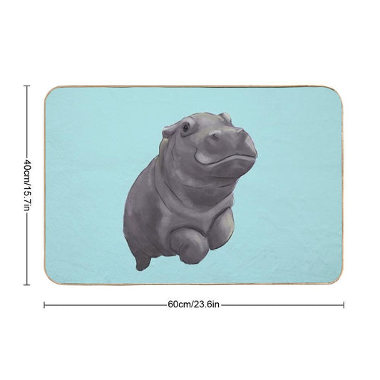 Cute Painted Baby Hippo Swimming - Digital Painting Bath Mat