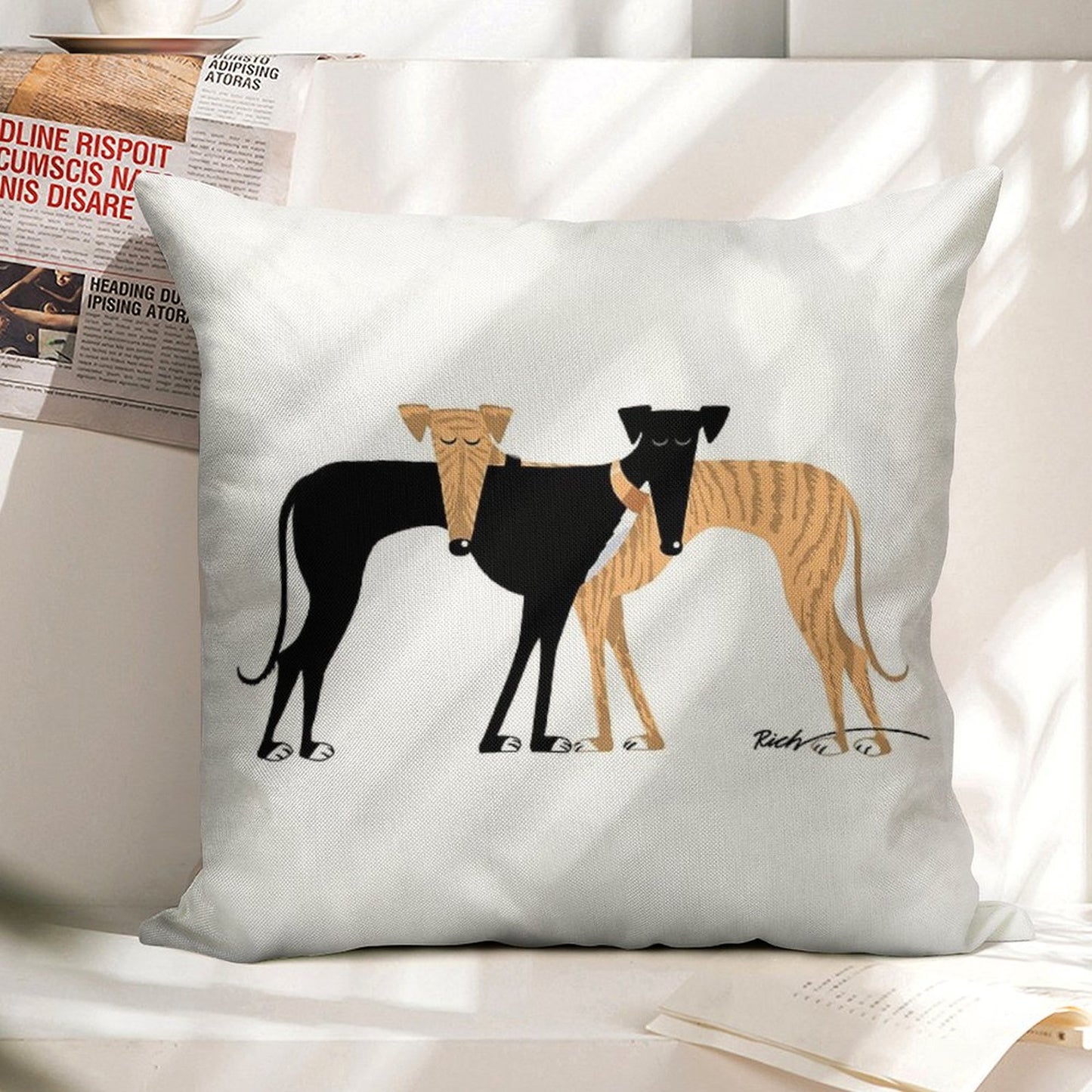 Head Rest Brindle Hound Linen Throw Pillow Cover