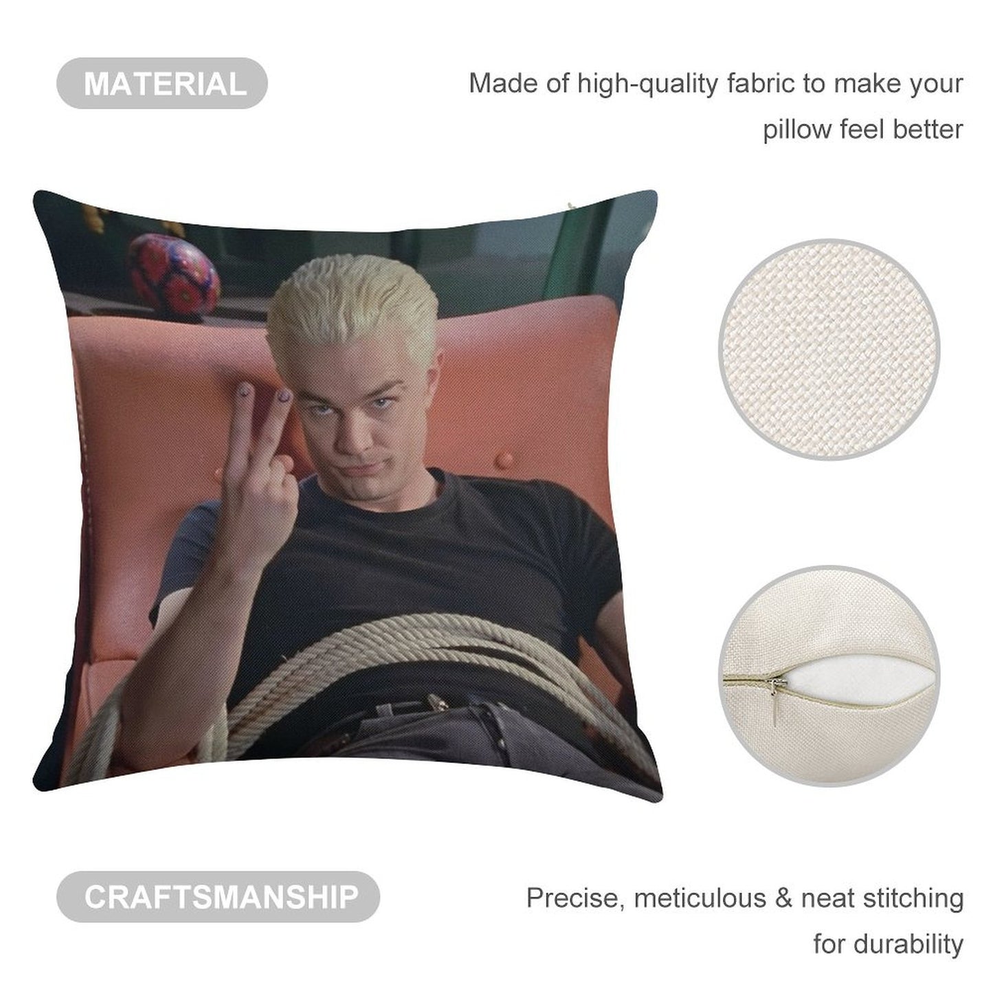 Spike Peace Sign Buffy The Vampire Slayer Linen Throw Pillow Cover