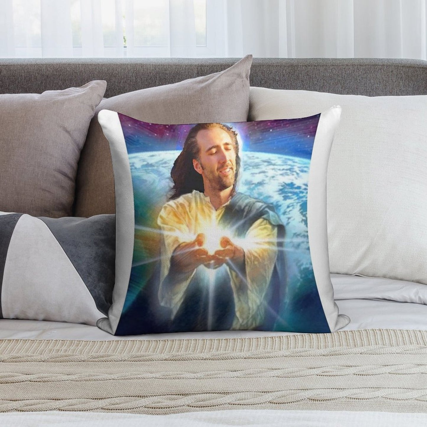Jesus Cage Soft Skin-Friendly Throw Pillow