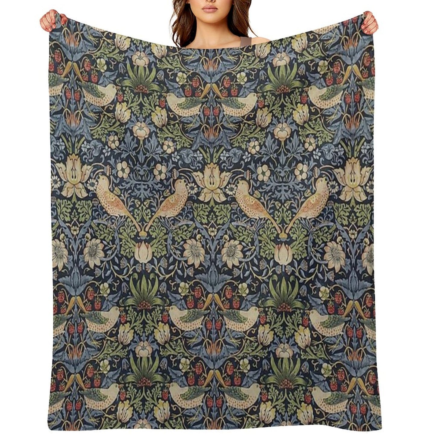 William Morris Strawberry Thief Pattern Throw Blanket