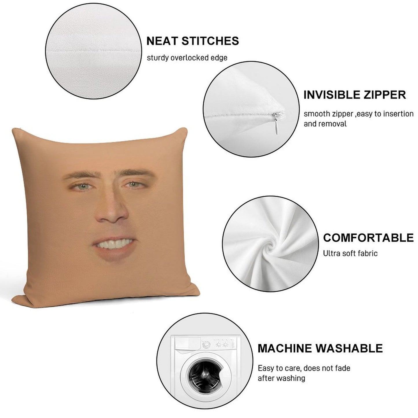 Nicolas Cage Giant Face Soft Anti-Pilling Throw Pillow