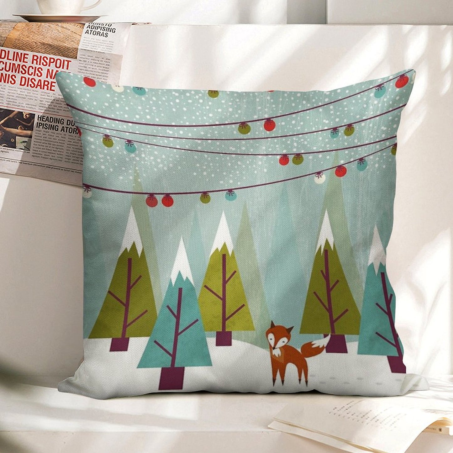 Winter Linen Throw Pillow Cover