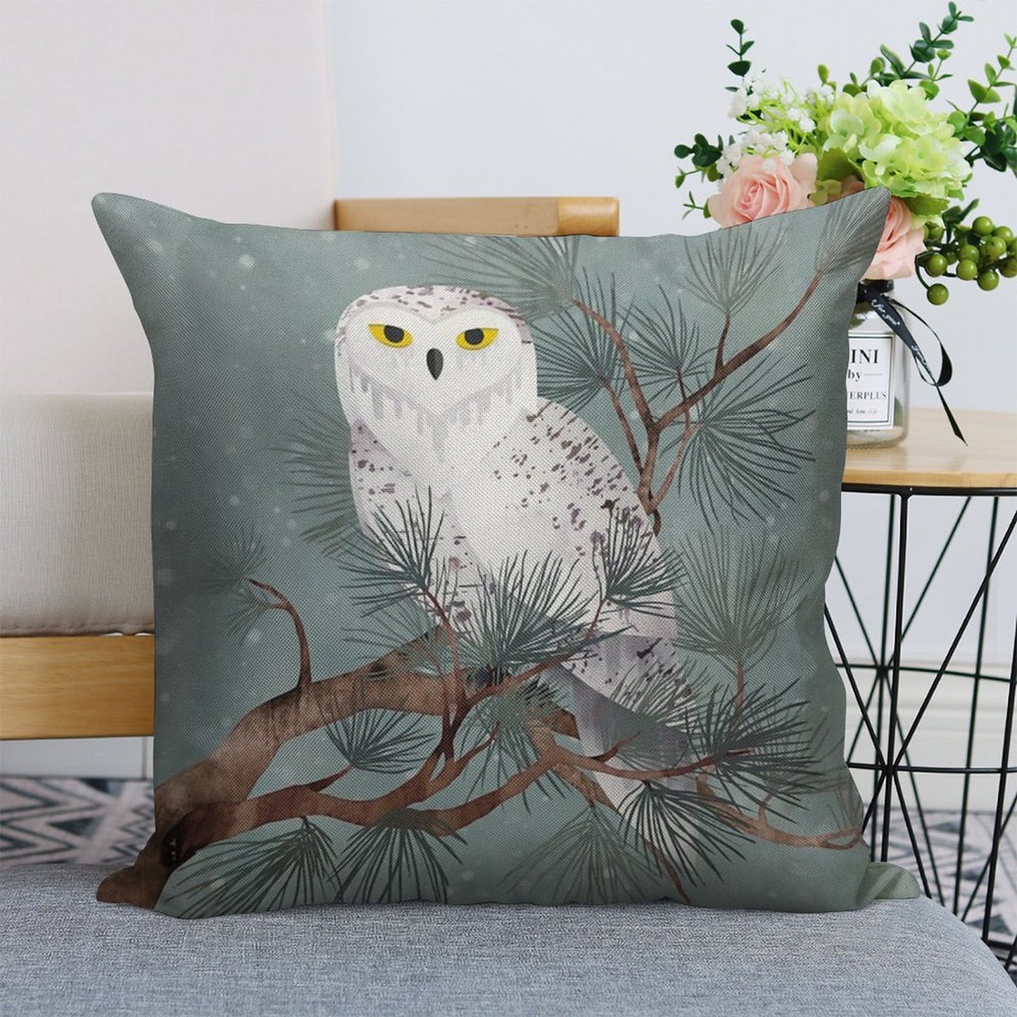 Snowy Linen Throw Pillow Cover