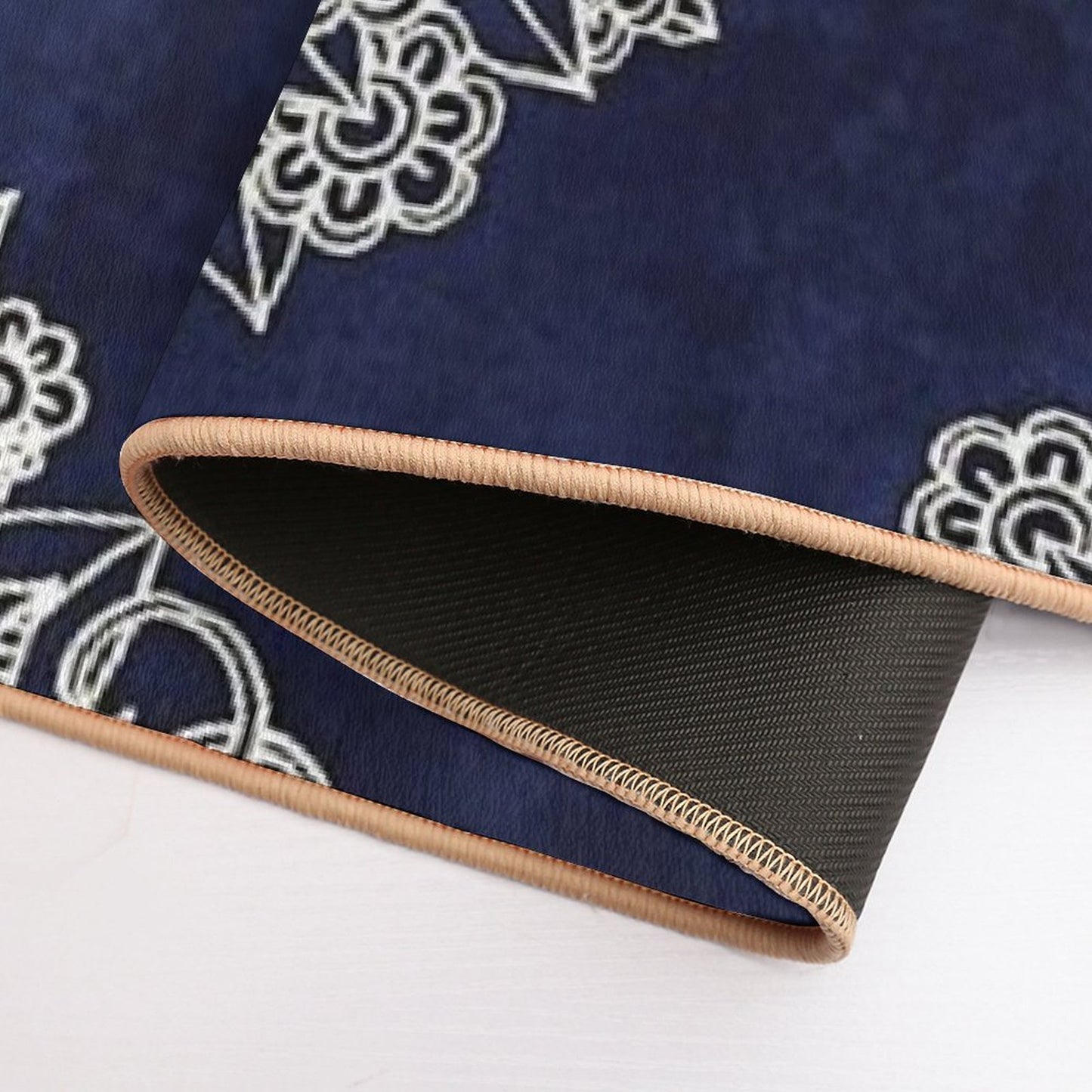 Cream Floral Moroccan Pattern on Deep Indigo Ink Bath Mat