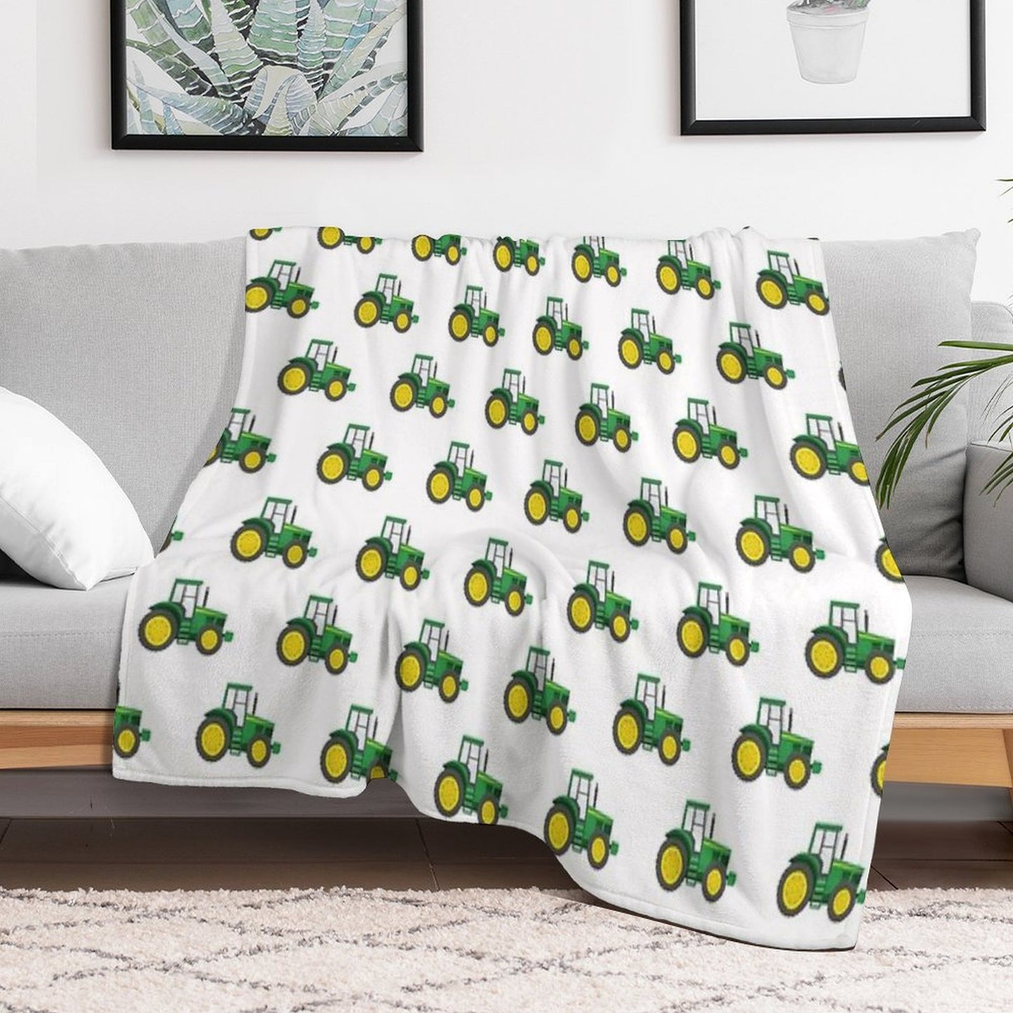Green Tractors - Farming - Farm Themed Throw Blanket