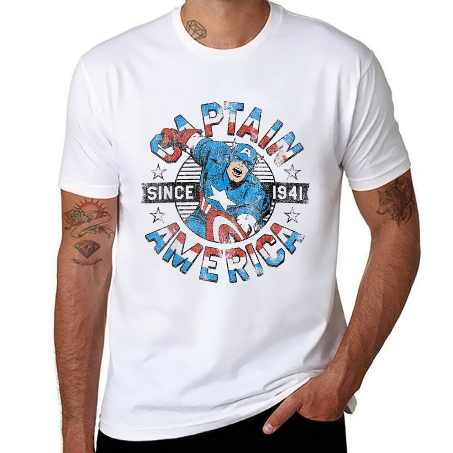 Marvel Avengers Vintage Captain America Comic Hero Since 41 Tagless Design T-Shirt