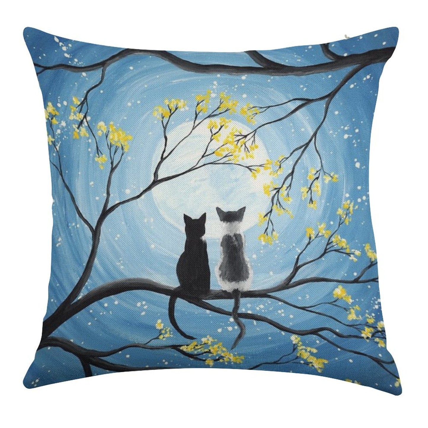 Cats Full Moon Linen Throw Pillow Cover