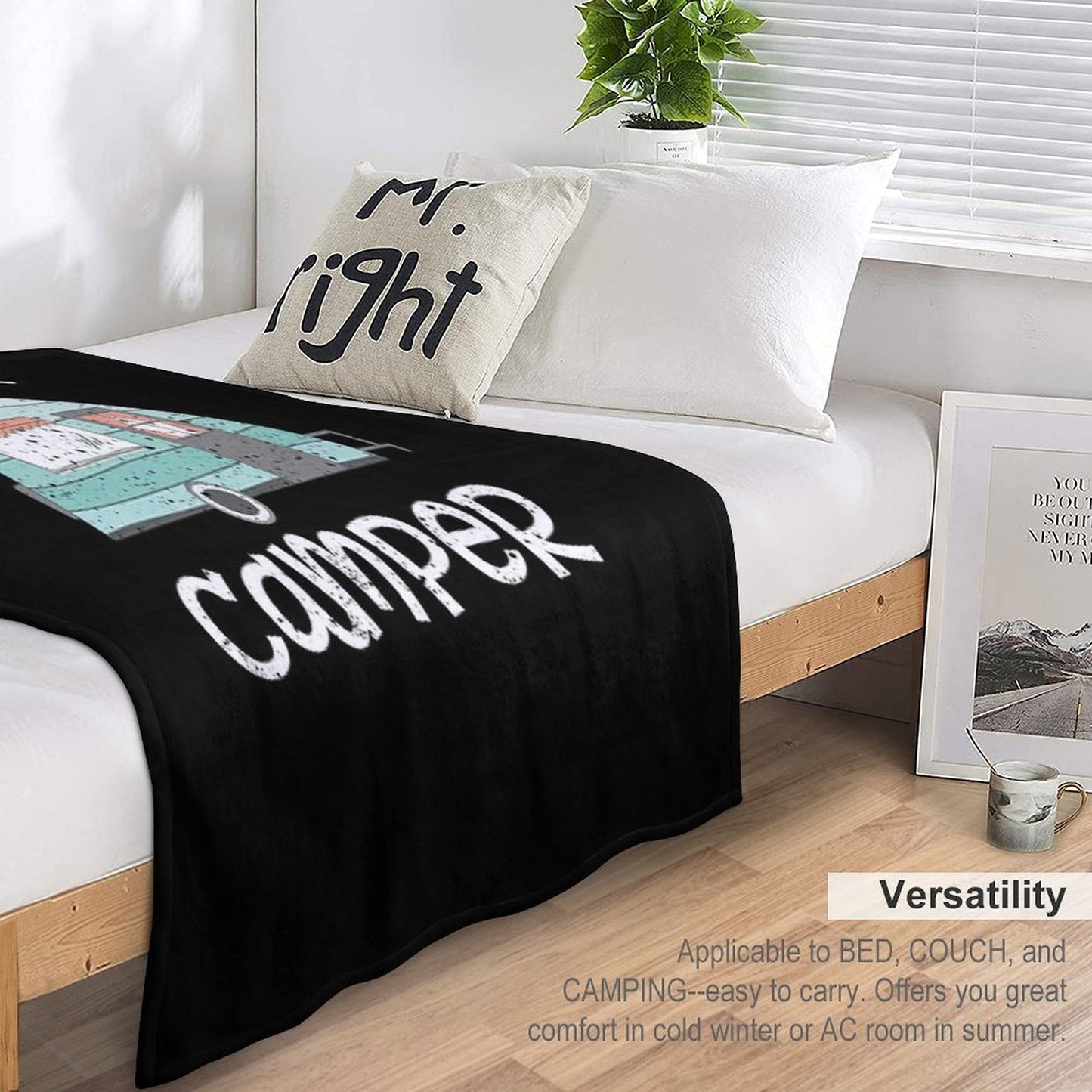 Happy Camper Retro Trailer RV Caravan Camping Throw Blanket